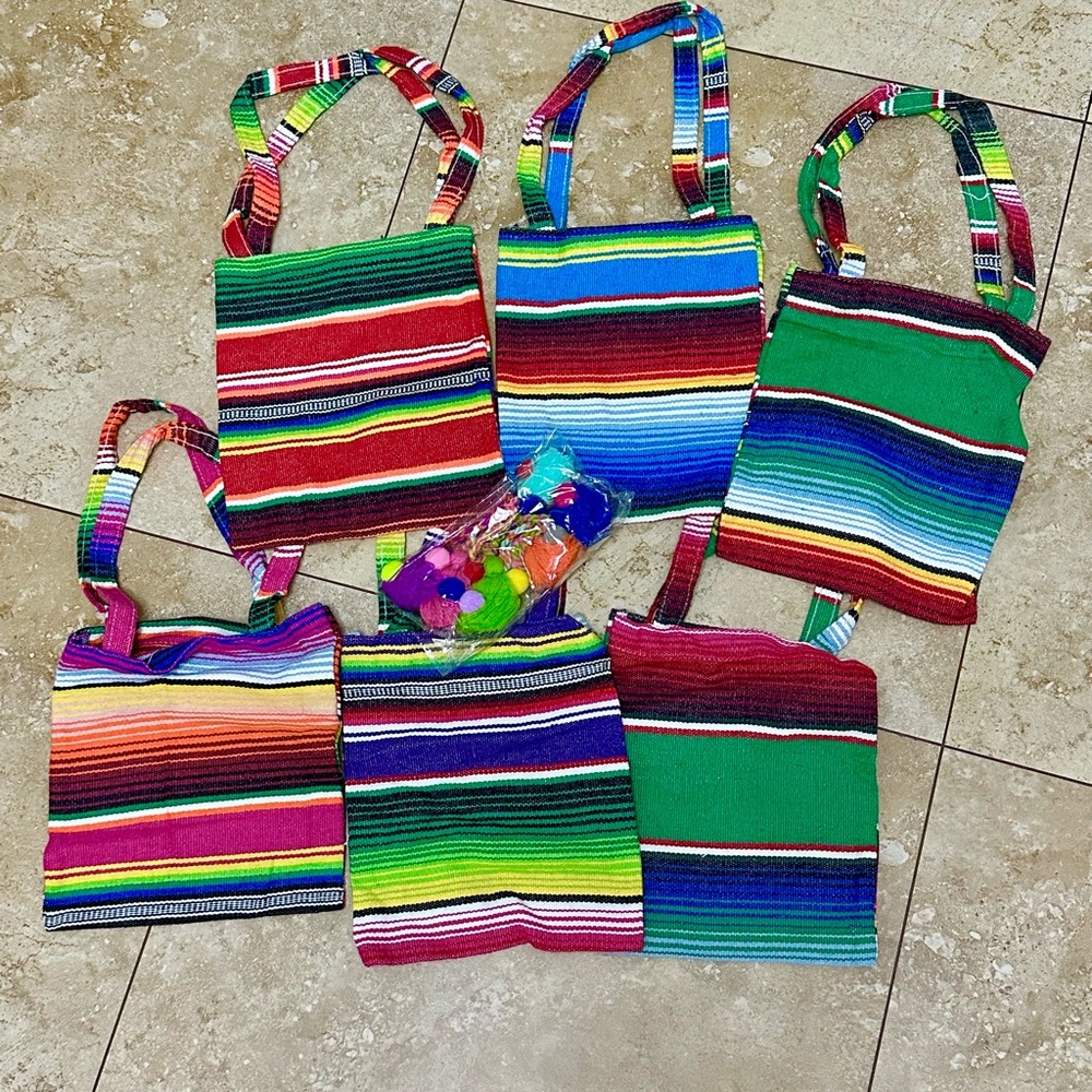 Fiesta theme - mini Striped Tote Bags- set of 6.